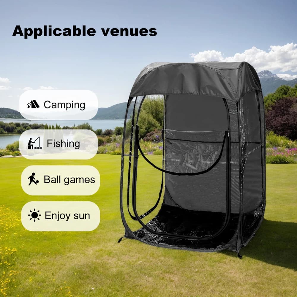 Portable Pop Up Sports Tent, Ideal Shelter for Outdoor Sports Events, Fishing and Camping, Protection from Cold Wind and Rain, Black Easy Setup Carrying