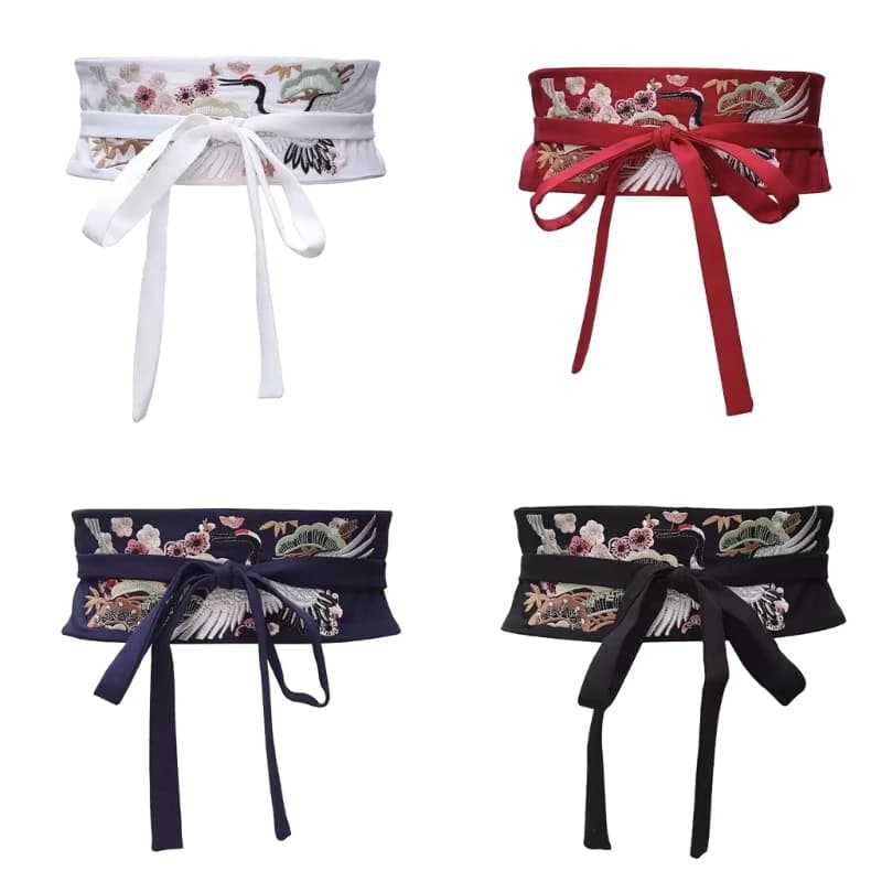 Cintura cinese Hanfu Cintura larga con ricami cinesi con gru