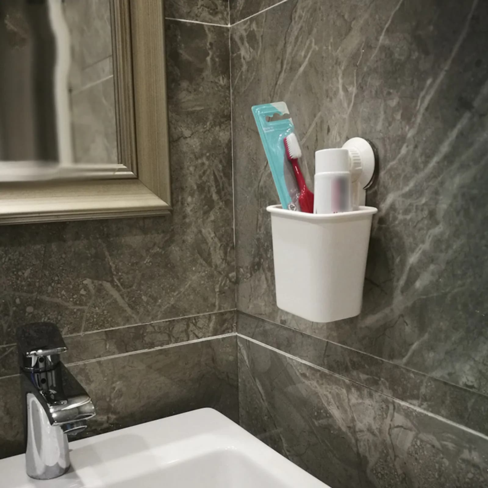 Portaspazzolino da parete con ventosa in ABS resistente, senza foratura, organizer da bagno per spazzolino, dentifricio, rasoio e prodotti per il viso