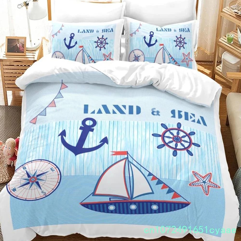 Marine Anchor Pattern Duvet Cover Set Fashion Bedding Set Ultra Soft Quilt Cover And Pillowcases For Boys Teens Boys Bedroom Man