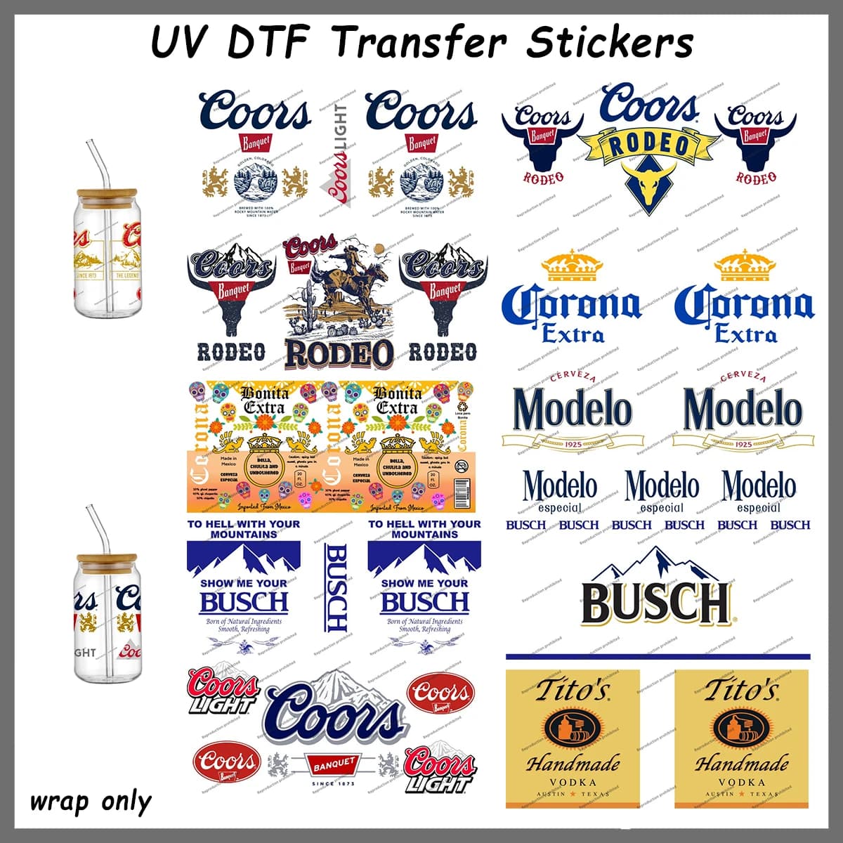 Adesivi UV DTF Iconici a Tema Birra per Lattine Libbey da 16oz, Vibrazioni Birra Classiche, Facili da Applicare, Decalcomanie Impermeabili per Tazze