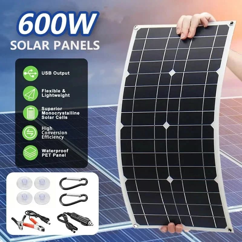 Pannello solare 600W Cella solare doppia USB 18V con regolatore di carica 10-100A Piastra solare flessibile Accumulatori e caricabatterie di riserva per telefono RV Car Camping
