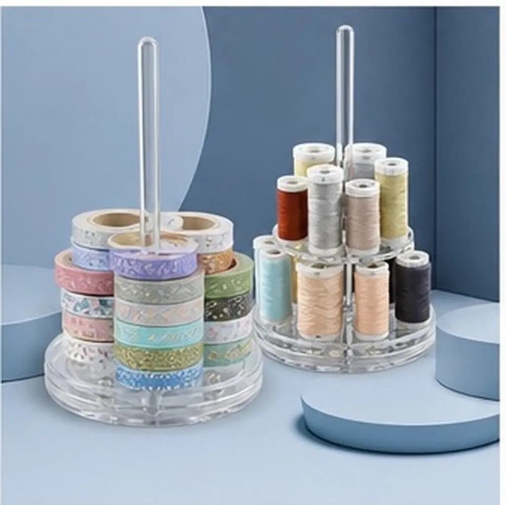 2Pcs Desktop Rotating Ribbon Holder Spool Organizer Stable Yarn Tape Washi Tape Holder for Craft Sewing Crochet Embroidery Work
