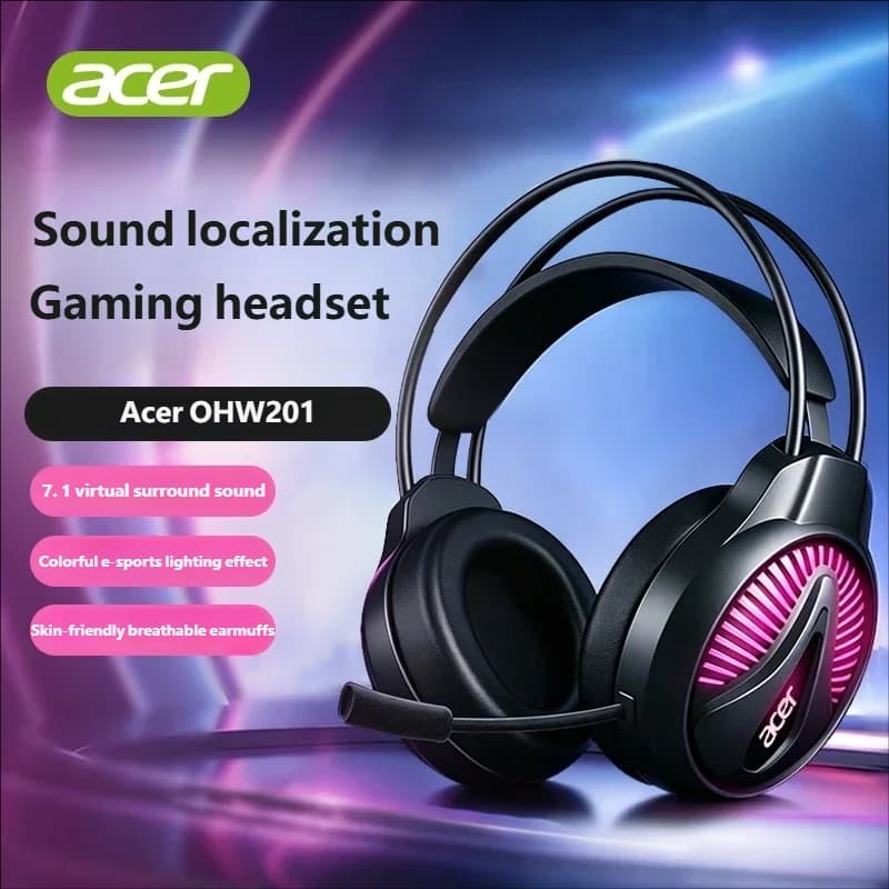 Acer Wired Gaming Headset with Mic USB Gaming Stereo Headphone for PC/Laptop/PS4/PS5 RGB Corded Headphones for Game/Work/Music