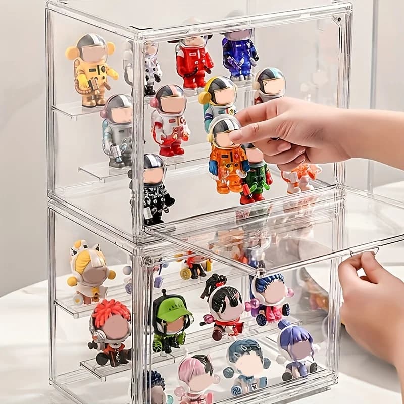 Vetrina da Tavolo in Acrilico Trasparente con Porta Magnetica e Divisori Regolabili per Action Figure e Oggetti da Collezione