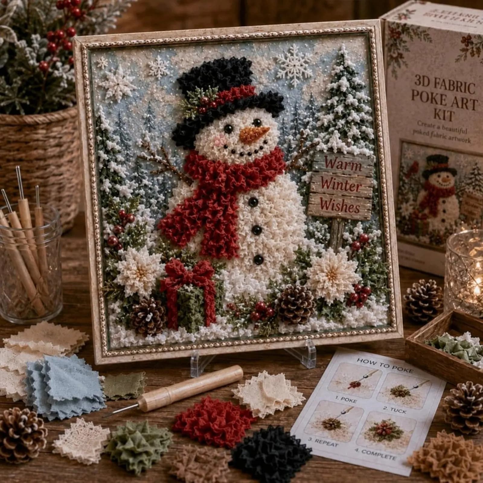 1 Set Needle-Punch Art Kit Creative 3D Christmas Craft Set for Kids Adults Holiday Home Decor DIY Fabric Ornament Gift