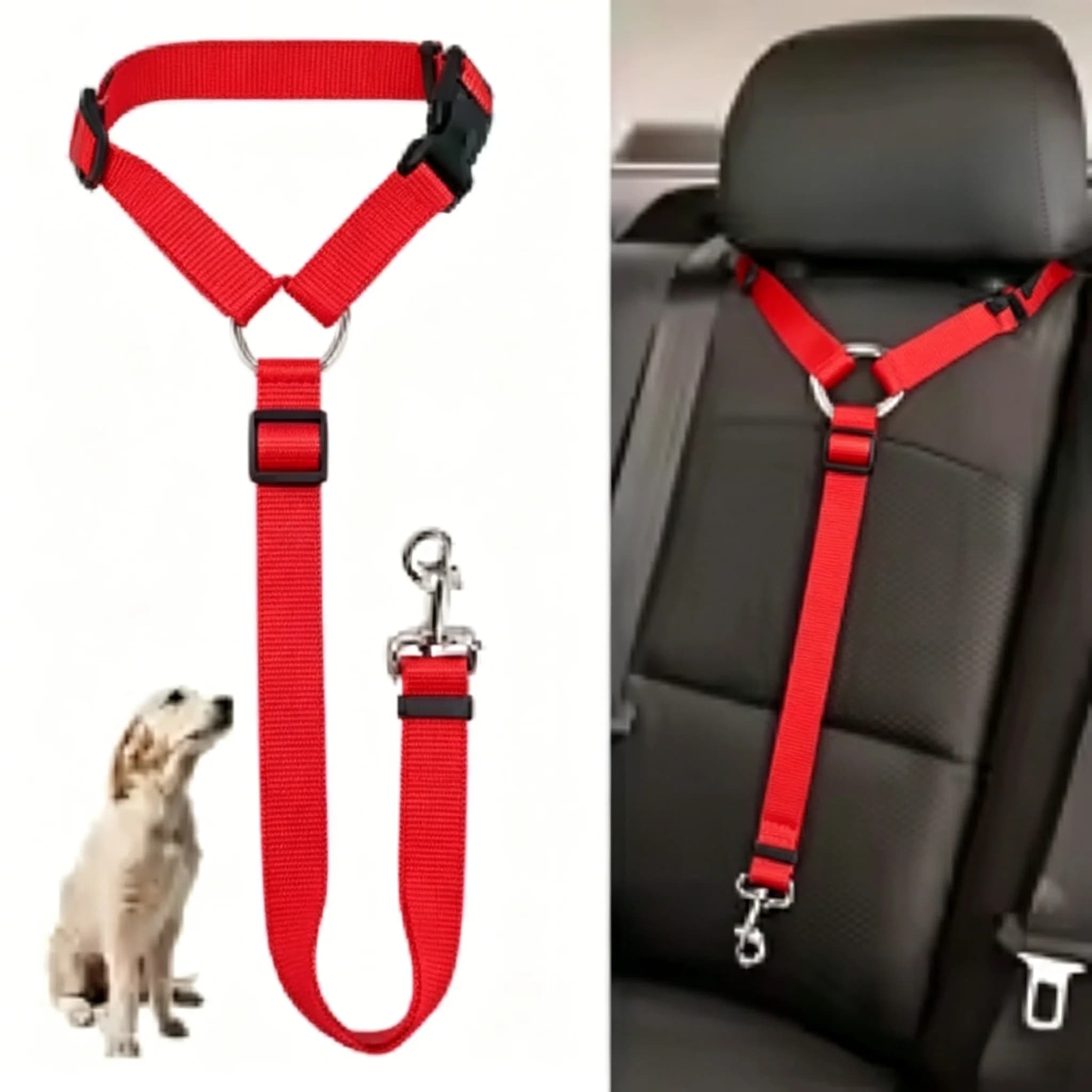 Cintura di Sicurezza 2-in-1 in Nylon per Animali Domestici, Guinzaglio Regolabile, Cintura di Sicurezza per Sedile Posteriore, Collare per Cani, Accessori di Sicurezza per Viaggi con Animali