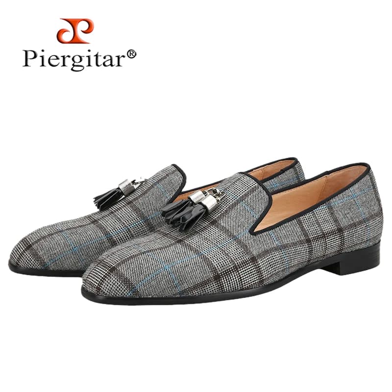 Mocassini da uomo in tessuto scozzese grigio stile estivo Piergitar 2022 mocassini fatti a mano in nappa di metallo suola rossa soletta in pelle traspirante