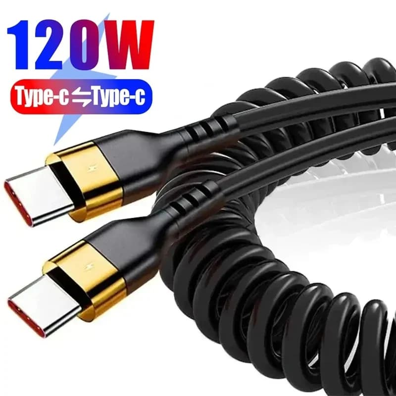Cavo a molla per auto da tipo C a tipo C PD 120W 6A Cavo dati di ricarica super veloce Cavo USB tipo C PD per iPhone Samsung Xiaomi