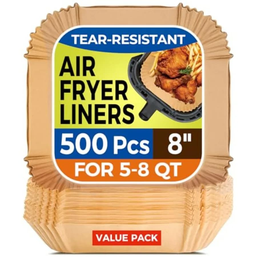 500 Pezzi di Carta da Forno Quadrata per Friggitrice ad Aria, Usa e Getta, Resistente, Antiaderente e Antigrasso per Cestelli da 5-8 qt