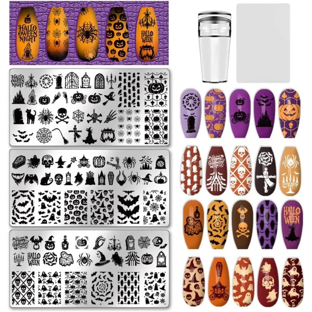 Modelli per nail art fai da te in acciaio inossidabile, strumento per modelli rettangolari con forme miste, 12x6 cm, 3 fogli/set