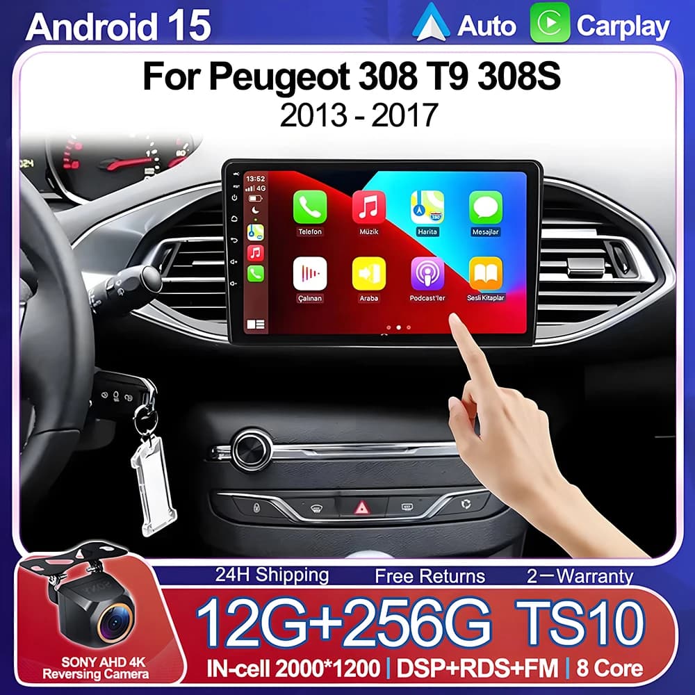 Android 15 Autoradio Per Peugeot 308 T9 308S 2013 - 2017 Lettore Video Multimediale di Navigazione WIFI No 2din DVD Touch Screen GPS 4G