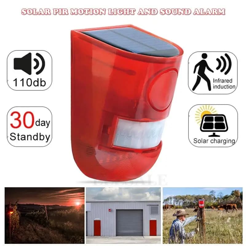 Waterproof Solar Powered Alarm Light Infrared Motion Detection Siren Strobe Animal Deterrence Home Garden Farm Security System
