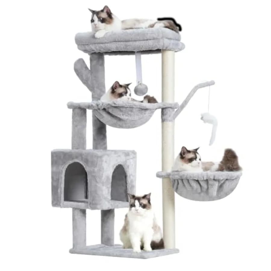 Torre per Gatti 100 cm con Tiragraffi, Postazione Cuccia, Palo in Sisal Completamente Rivestito, Piattaforma Morbida e 2 Cesti per Gatti da Interno