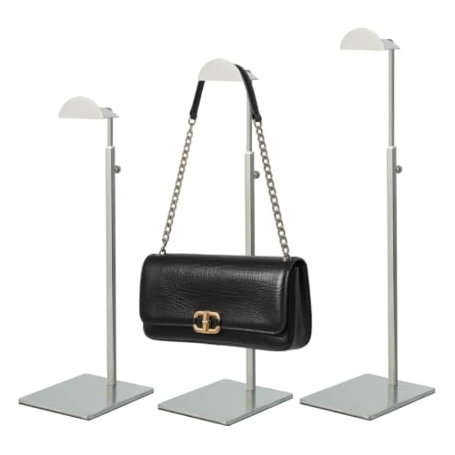 Purse Display Stand 3PCS Handbag Stands Metal Bag Organizer Stainless Steel Hanging Hook Stands Adjustable Height Home Store Bo