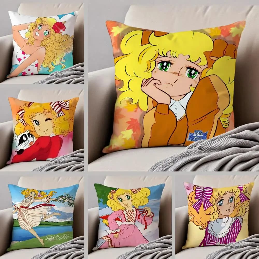Cute Classic Japanese Anime C-Candy Candy Cushion Cover Throw Pillow Cover Hidden Button Durable Polyester Chair Cushion