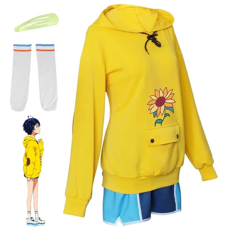 Nene Anime Wonder Egg Priority Ohto Ai Cosplay Women's Sweatshirt Wig Halloween Clothing Hoodie Yellow Sunflower Pullover