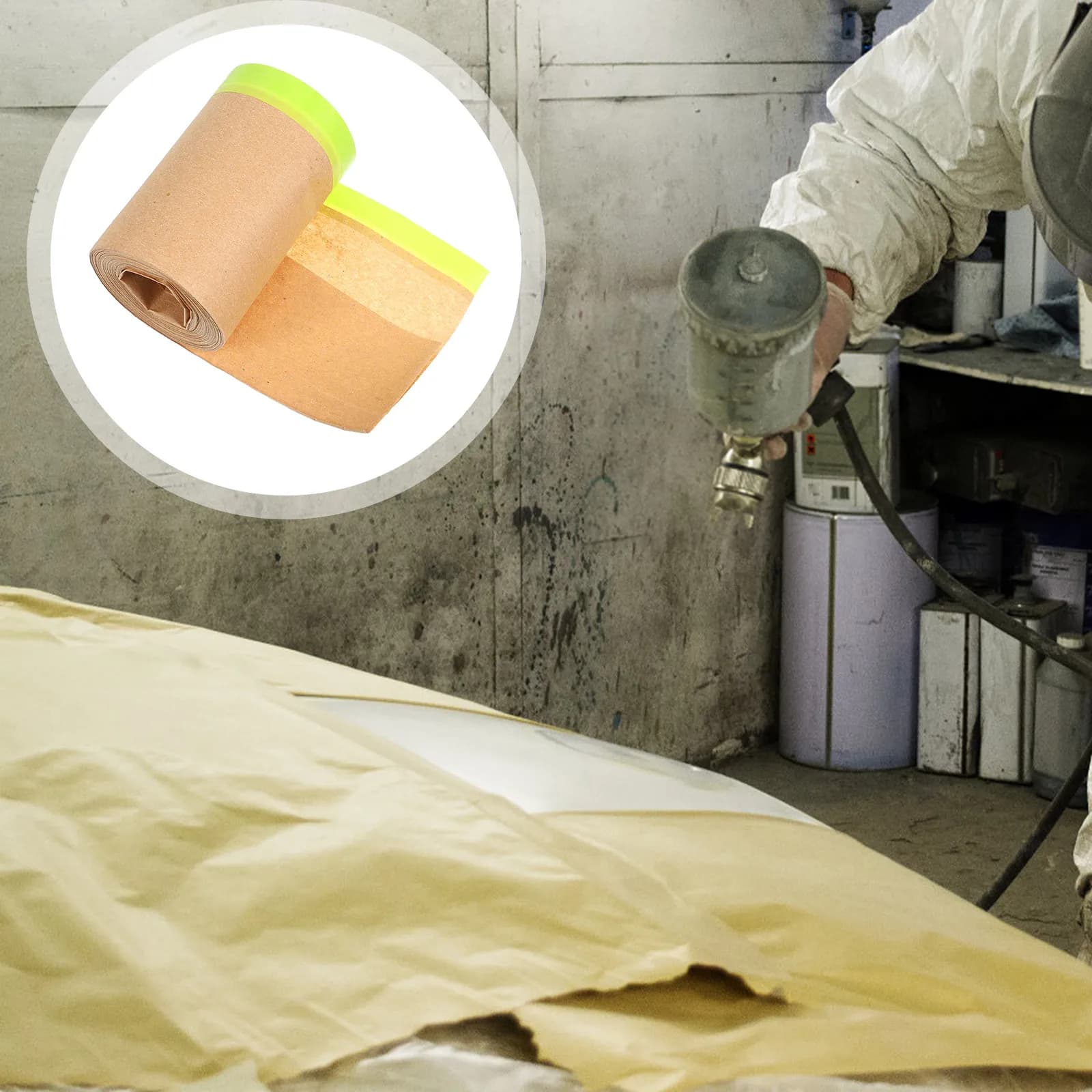 Pre-Taped Masking Paper Green Washi Kraft for Automotive Paint Protection Covering Furniture Frames Auto Body Painting