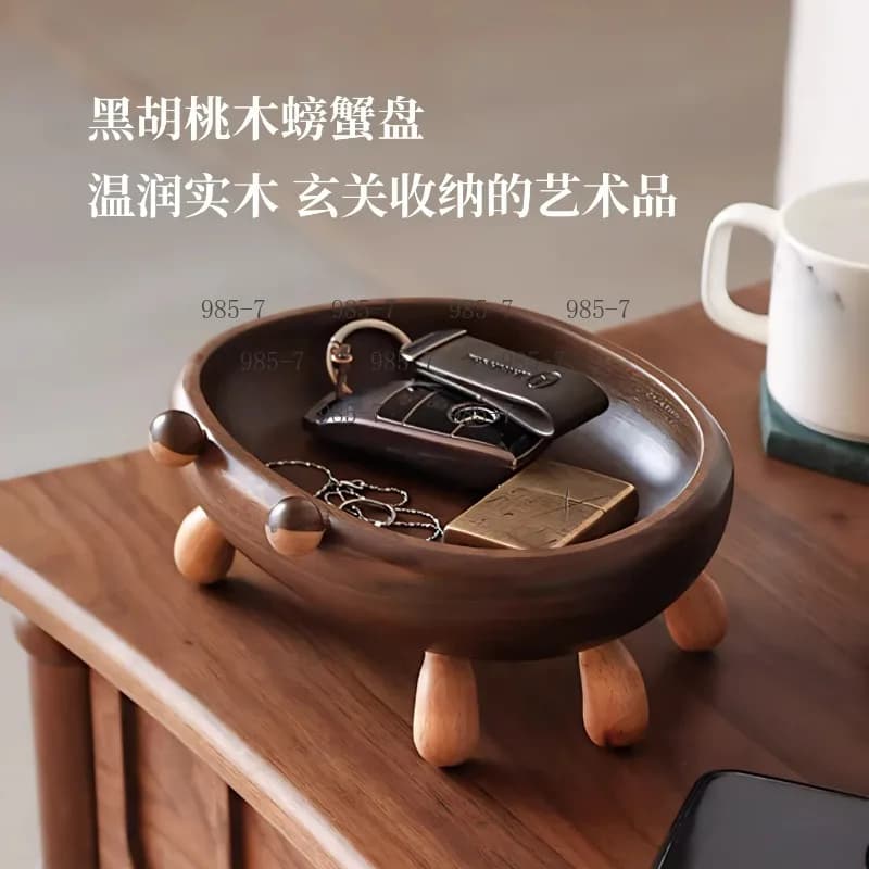 Tall Solid Wood Fruit Plate, Japanese Style Crab Shape Storage Tray for Dried Fruit & Snacks