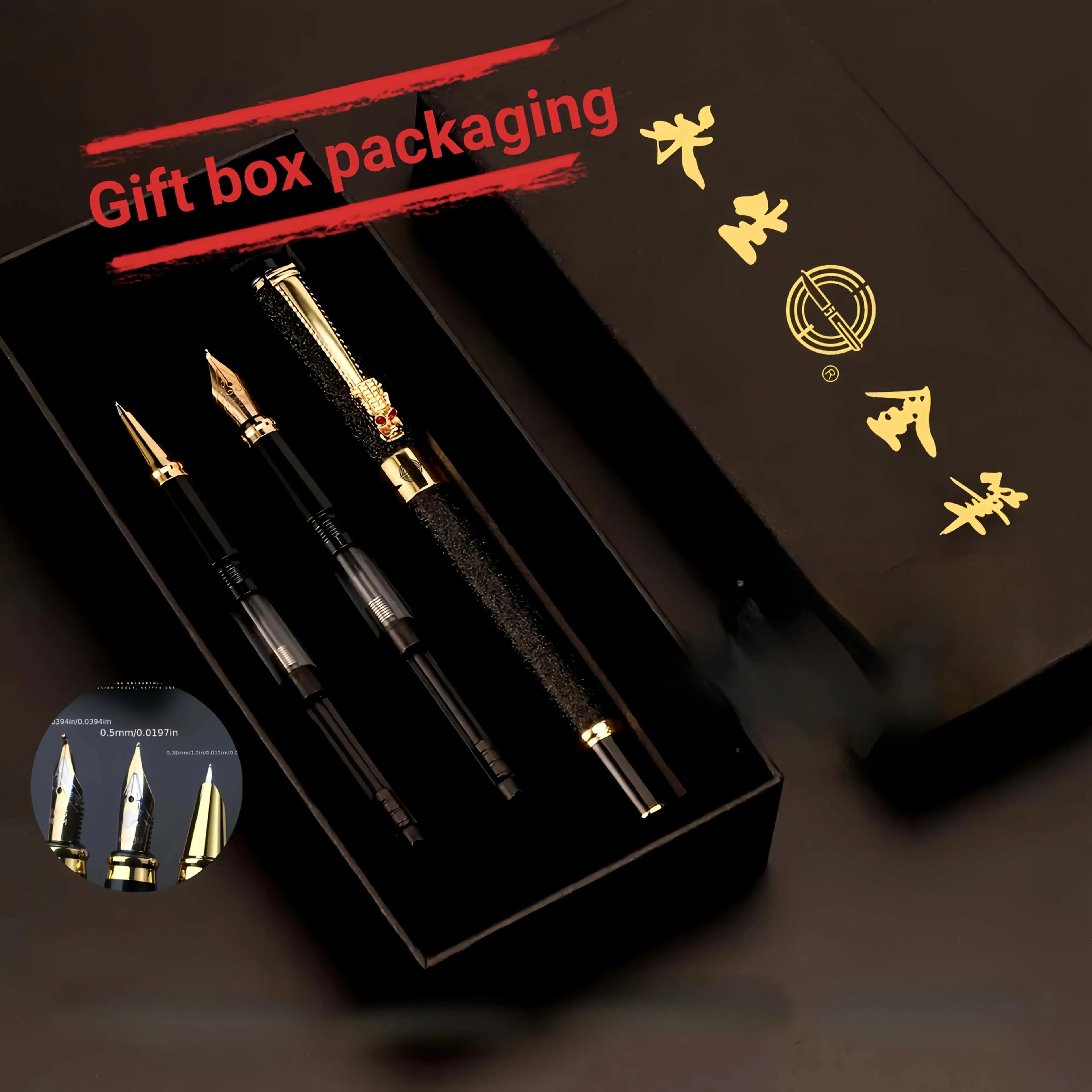 Metal Pen Set with 20 Refills (10 Black/10 Blue), 0.38/0.5/1.0mm Tips, Ergonomic Matte Finish Pens for Writing & Calligraphy, Elegant Gift Box