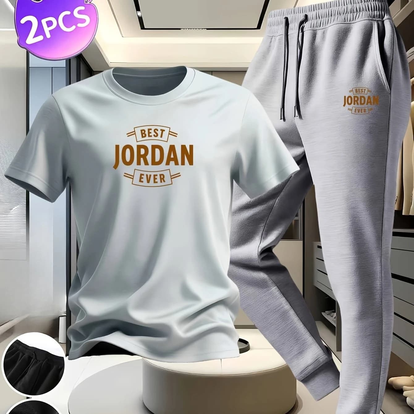 Nuovo set 2026 da uomo in puro cotone traspirante: t-shirt a maniche corte e pantaloni lunghi - con stampa unica per un effetto snellente