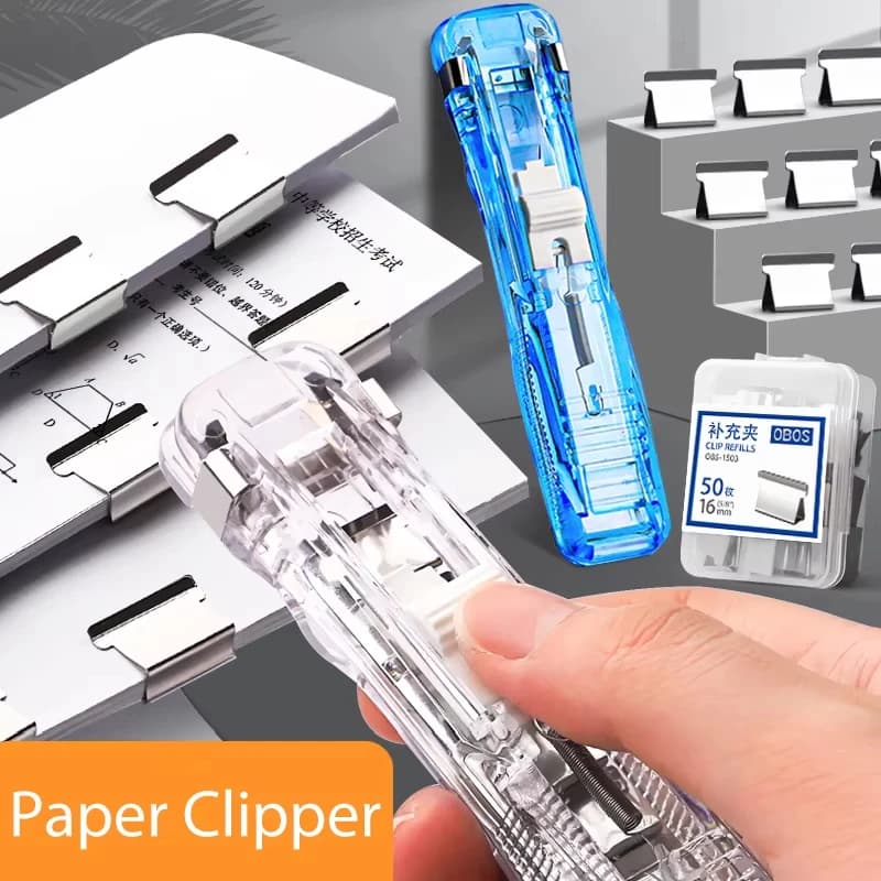 Mini morsetto a mano riutilizzabile Traceless Push Cucitrice Libro di carta File Ufficio Scuola Studente Raccoglitore Strumenti di rilegatura Forniture Accessori