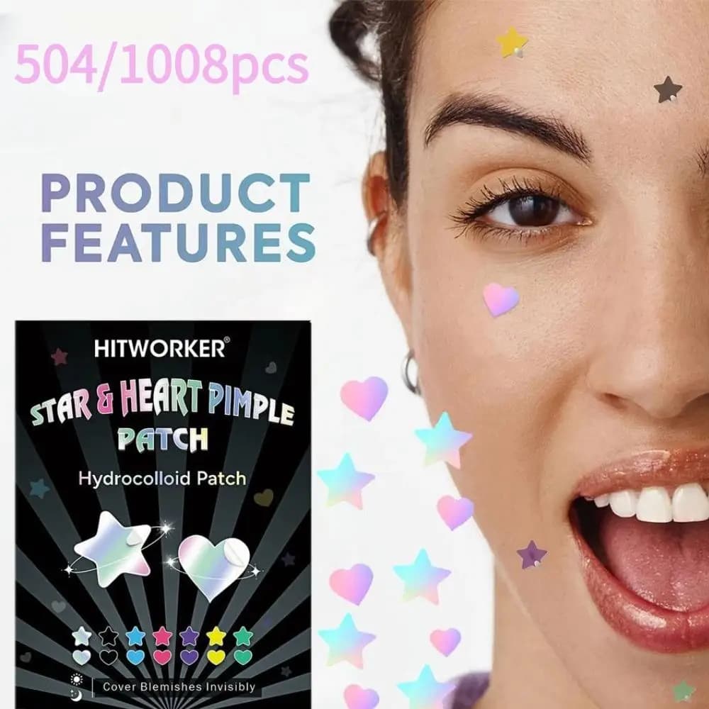 504/1008pcs Star & Heart Hydrocolloid Pimple Patches Cute Colorful Acne Patch Non Irritating Face Spot Concealer Makeup Tools