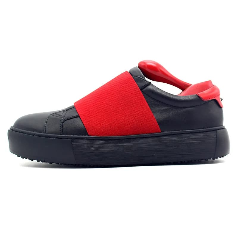 Scarpe Casual Rosse e Nere, Mocassini Comodi con Fascia Elastica, Suola Spessa e Confortevole, Stile Street