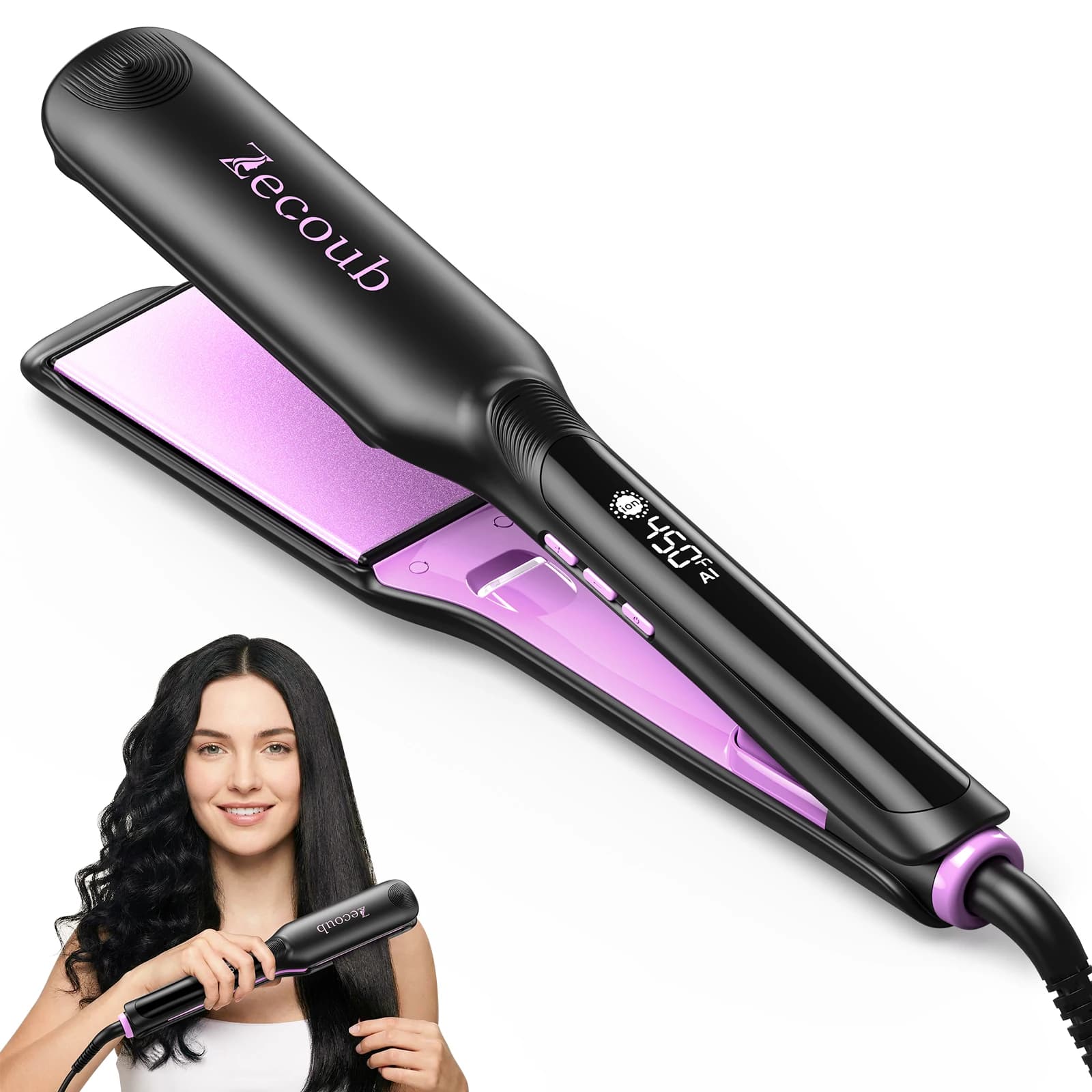 Piastra per Capelli Ionica da 1,75 Pollici con Rivestimento in Ceramica Professionale, 9 Temperature Intelligenti Regolabili per Donne