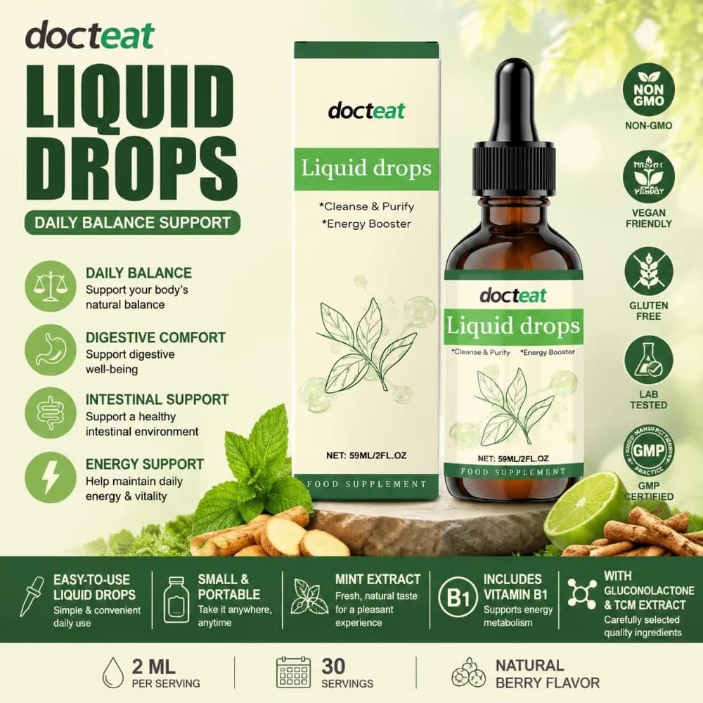 Docteat Mint Leaf Extract Liquid Drops 59ml Digestive Comfort Gut Support Daily Balance Energy Vitamin B1 Non-GMO GMP Supplement