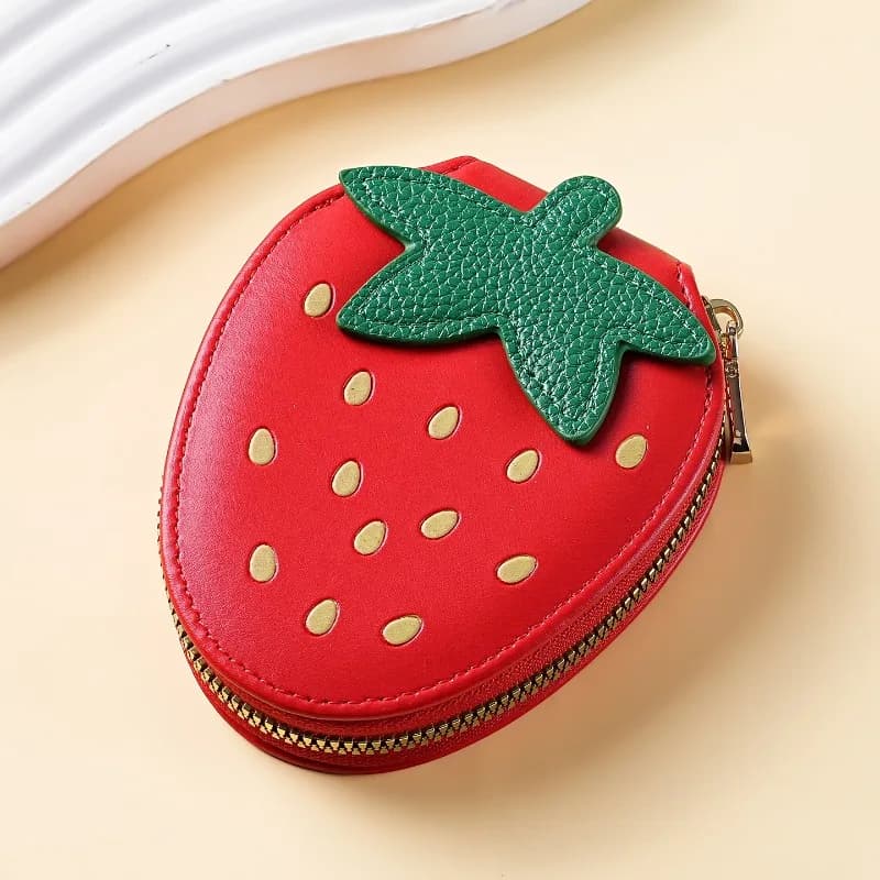 Nuovo Portamonete in PU a Forma di Fragola, Borsa Porta Carte di Credito e Monete per Donne e Ragazze