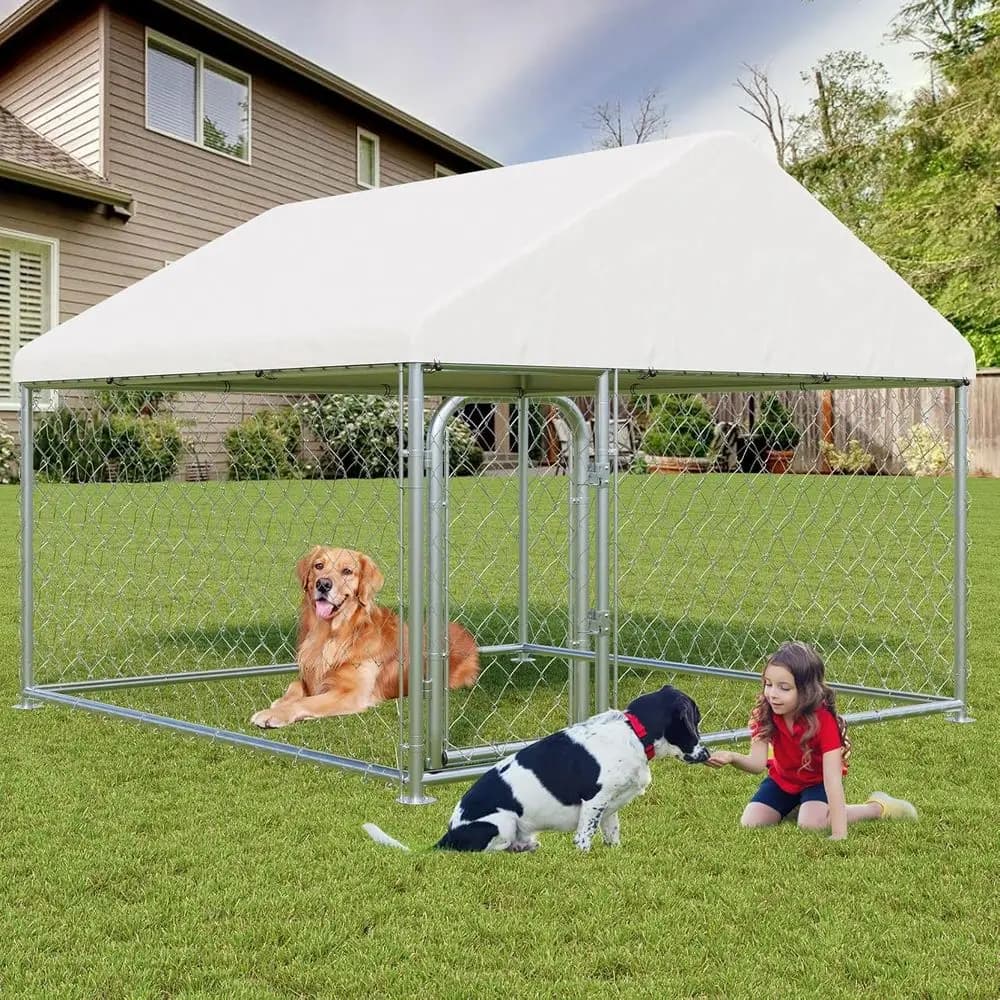 Recinto per cani da esterno resistente 2x2 m con recinzione a rete, copertura protetta dai raggi UV, doppia chiusura di sicurezza