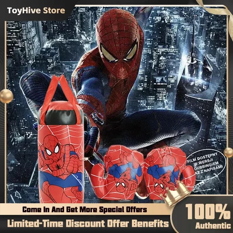 Set Mini Boxe per Bambini Spider-Man Guantoni+Punching Ball Giocattolo Sportivo Anime Cartoon Carino per Allenamento Fisico Regalo di Compleanno Natale per Ragazzi e Ragazze