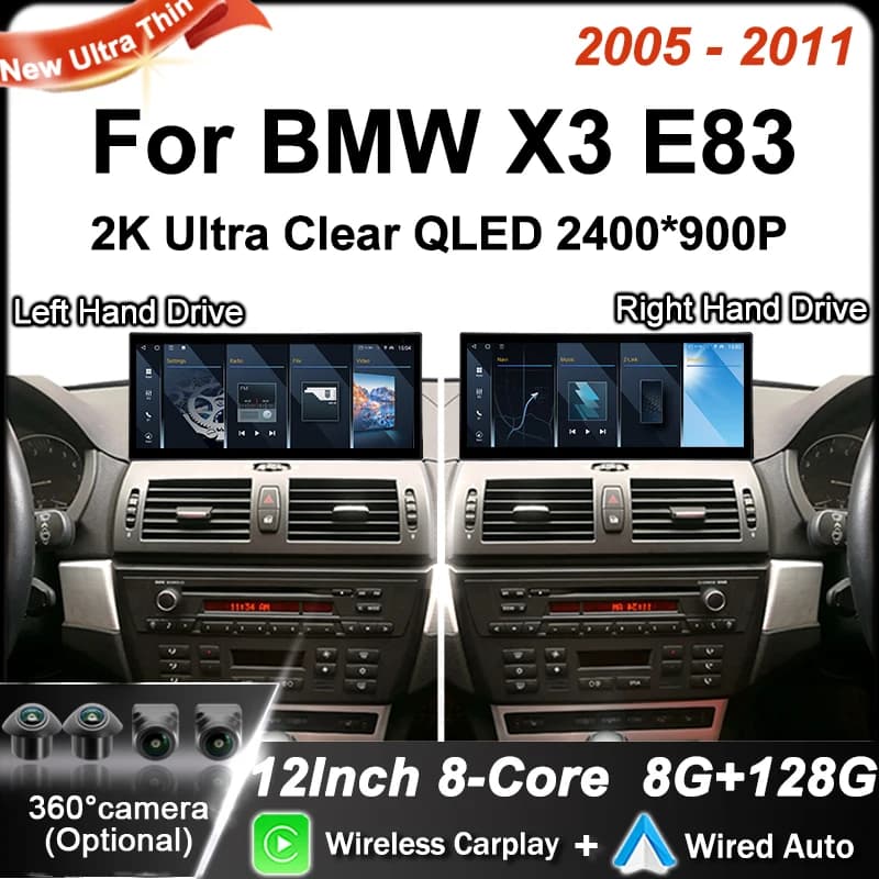 Android 14 12.3 inch Cars For BMW X3 E83 2005 2006 2007 2008 2009 2010 2011 Touch Screen Carplay Multimedia Stereo GPS Navigation Reader Dash Cam DVR