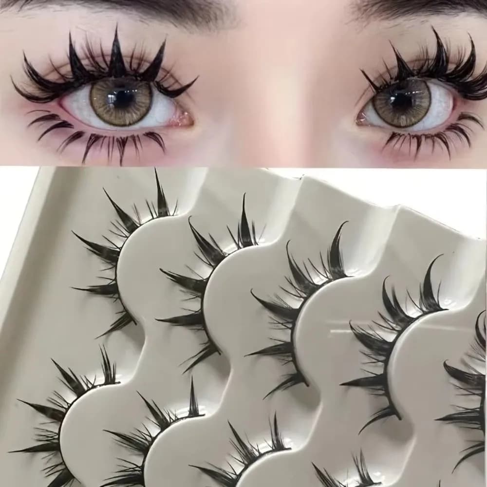 5 Paia/Scatola Ciglia Finte Nere Ispirate agli Anime, Curvatura C 9-13MM, Extension Ciglia Fai-da-Te, Leggere, per Trucco Occhi