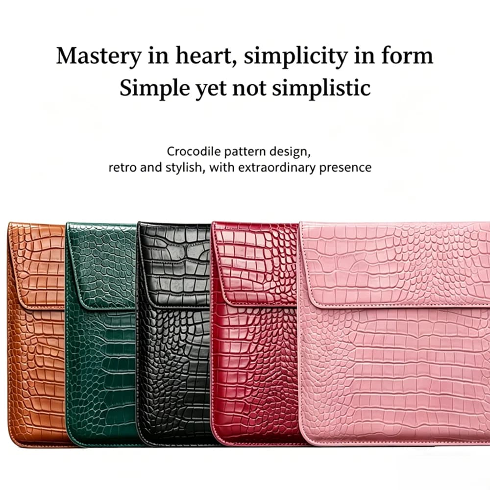 Crocodile Embossed PU Leather Laptop Sleeve 11 13 15 Inch, Slim Horizontal Bag for MacBook Pro Air Lenovo Samsung & Most Laptops