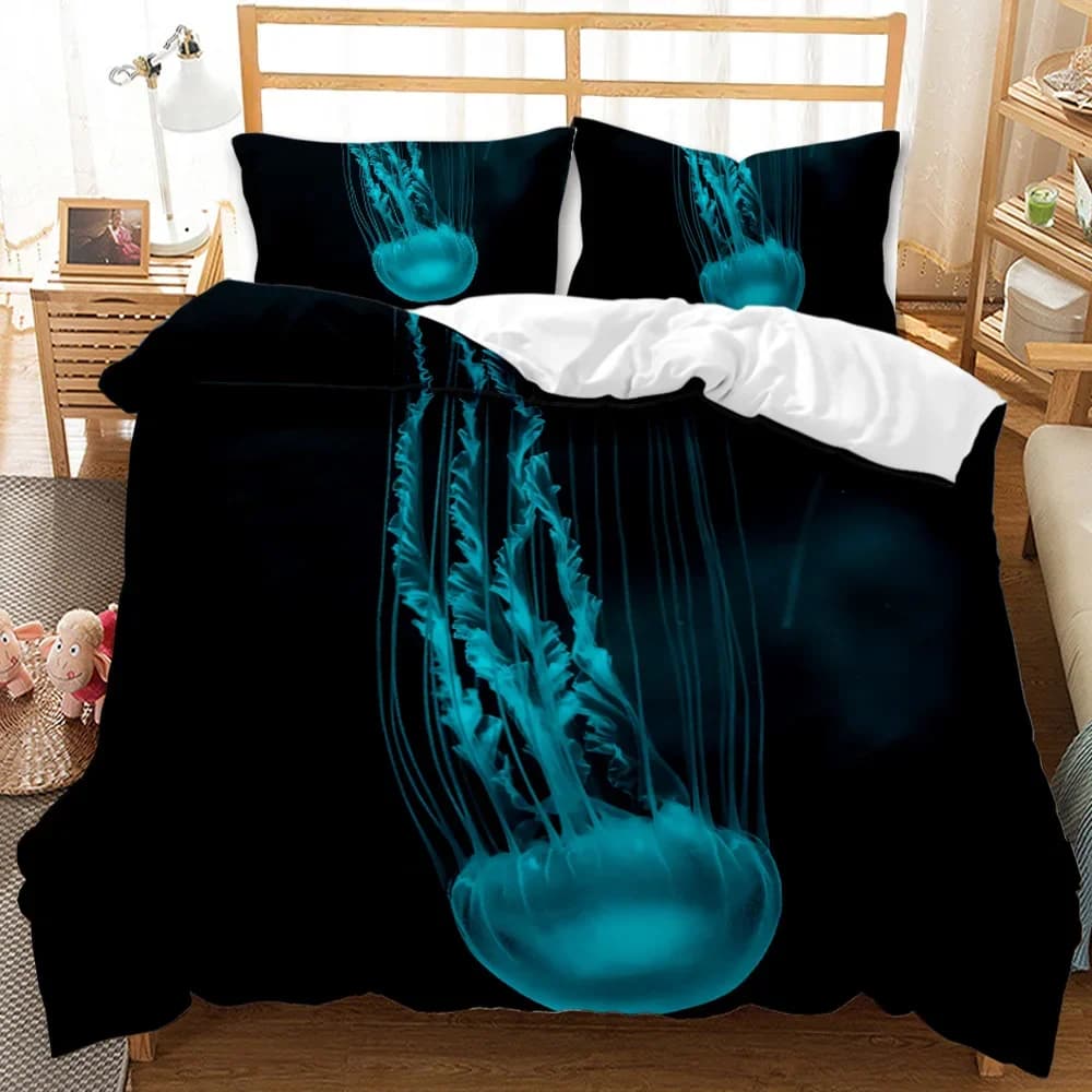 Set copripiumino meduse Copripiumino stampato meduse per adolescenti Bambini Copriletto a tema oceano Copripiumino in poliestere corallo marino
