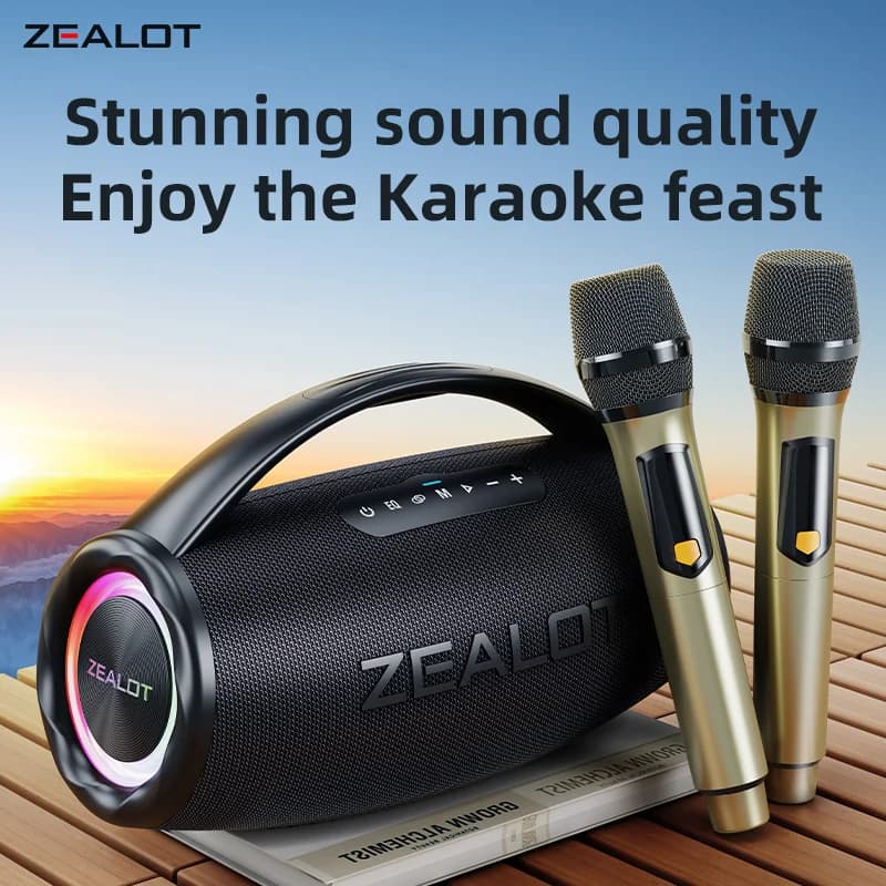 zealot_S97 Karaoke Portable Bluetooth Speaker, Wireless Portable Speaker with 1-2 Microphone, Karaoke Machine for Home