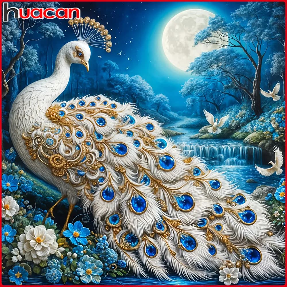 Kit di pittura diamantata Huacan Peacock 5D fai da te, ricamo con strass, immagine di animali, decorazione per la casa in offerta.