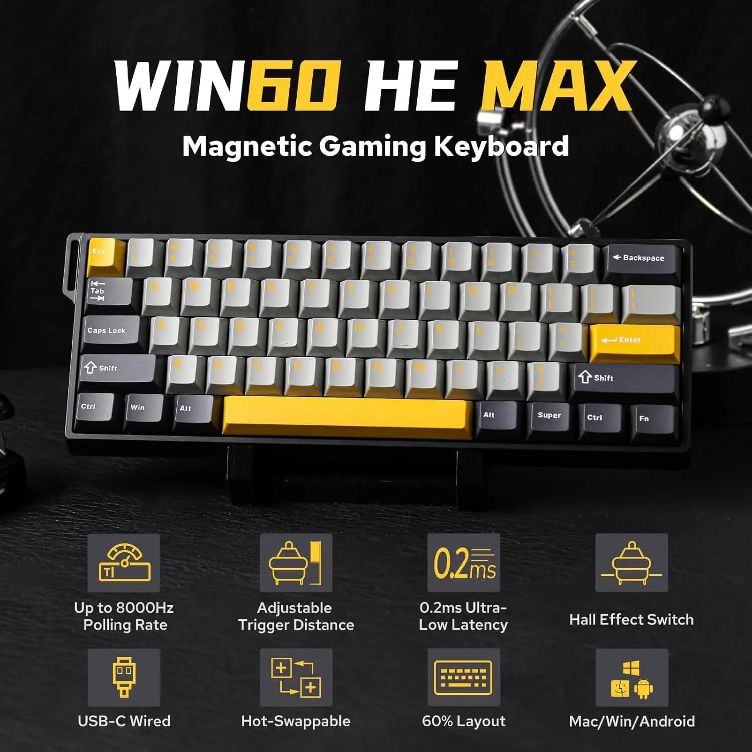 Tastiera Meccanica AULA WIN60 HE 60% Max Pro con Switch Magnetici, Cablata, Hot-Swap, Polling Rate 8K, RGB, per Gamer PC
