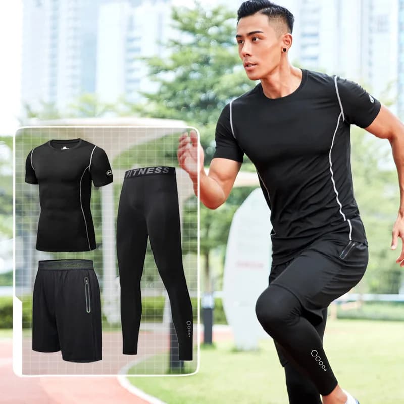 Men's Sports Set 3 Pieces: Sleeve T-shirt Corte e Pantaloncini, Fast drying, Breathable, for Summer Basket and Running