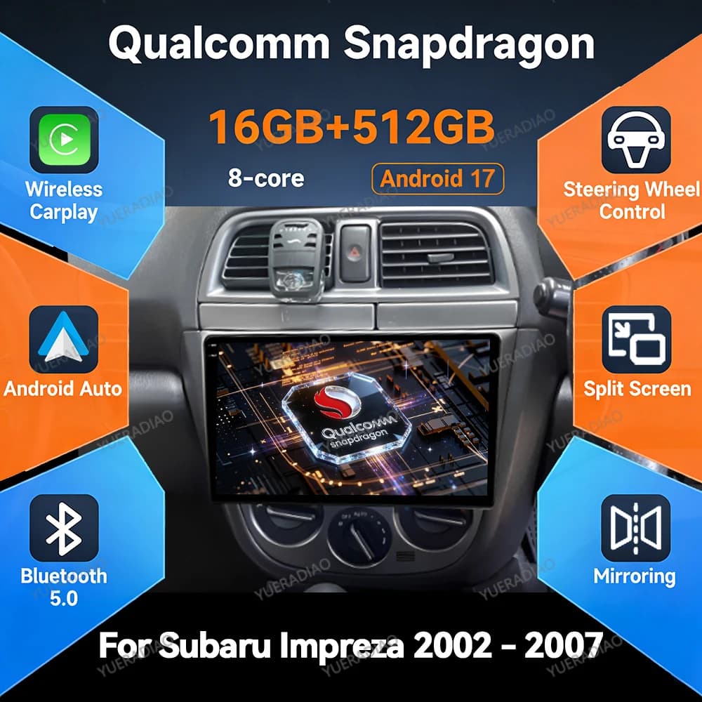 Android 17 Car Radio For Subaru Impreza WRX 2000 - 2007 Multimedia Video Player 4G WIFI GPS NAVI Head Unit QLED BT 2DIN Qualcomm