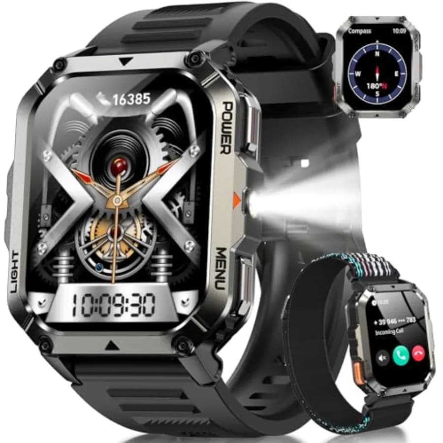 Orologi Tattici Militari Smart per Uomo, Orologio Fitness Robusto con Batteria da 100 Giorni, Bussola e Torcia, Orologio Sportivo per Uomo e Donna