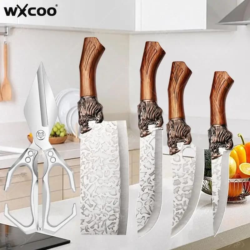 WXCOO Professional Boning Knife Stainless Steel Kitchen Knife for Cut Fruit Vegetable Meat Cleaver BBQ Butcher Knife Forged