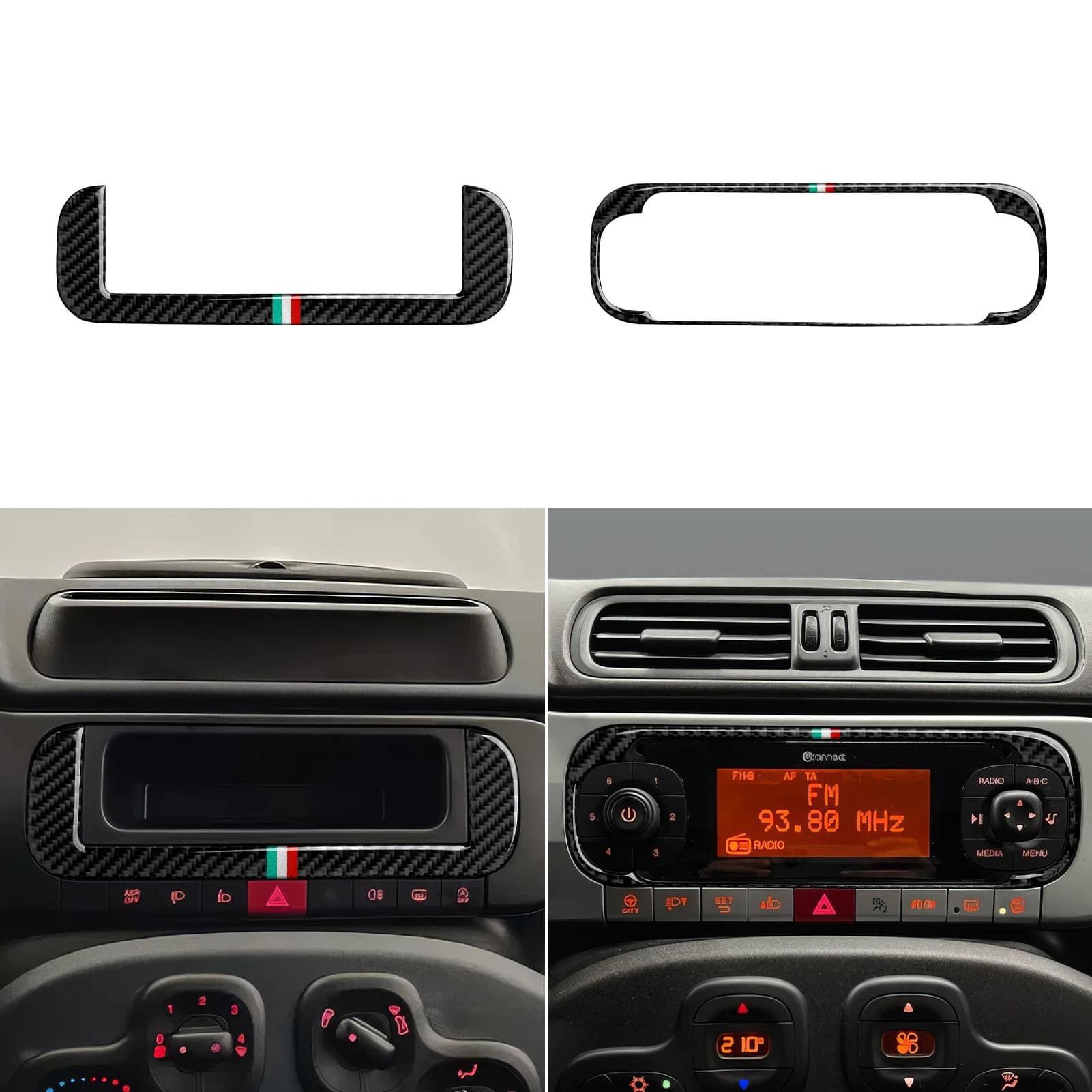 Pannello Display Radio per Console Centrale Auto. Adesivo Interno in Fibra di Carbonio. Accessori Decorativi per Fiat Panda (2013-2023)
