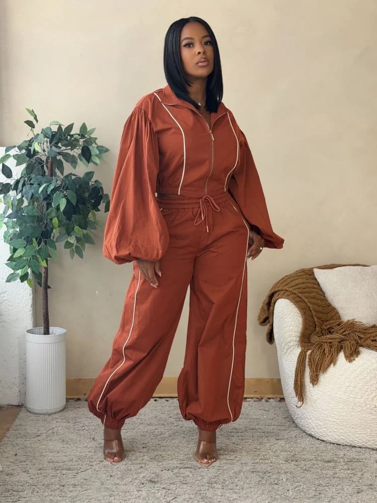 Wmstar Women 2 Piece Outfit Zip Up Long Sleeve Top Striped Jogger Pants Set Elastic Waist Casual Streetwear Matching Tracksuit