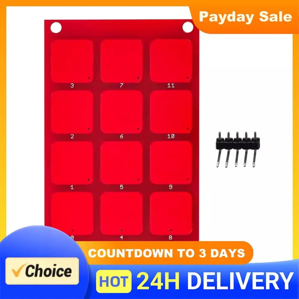 Capacitive keyboard MPR121 3x4 keys with I2C interface, touch sensor, sensitive keyboard for Arduino