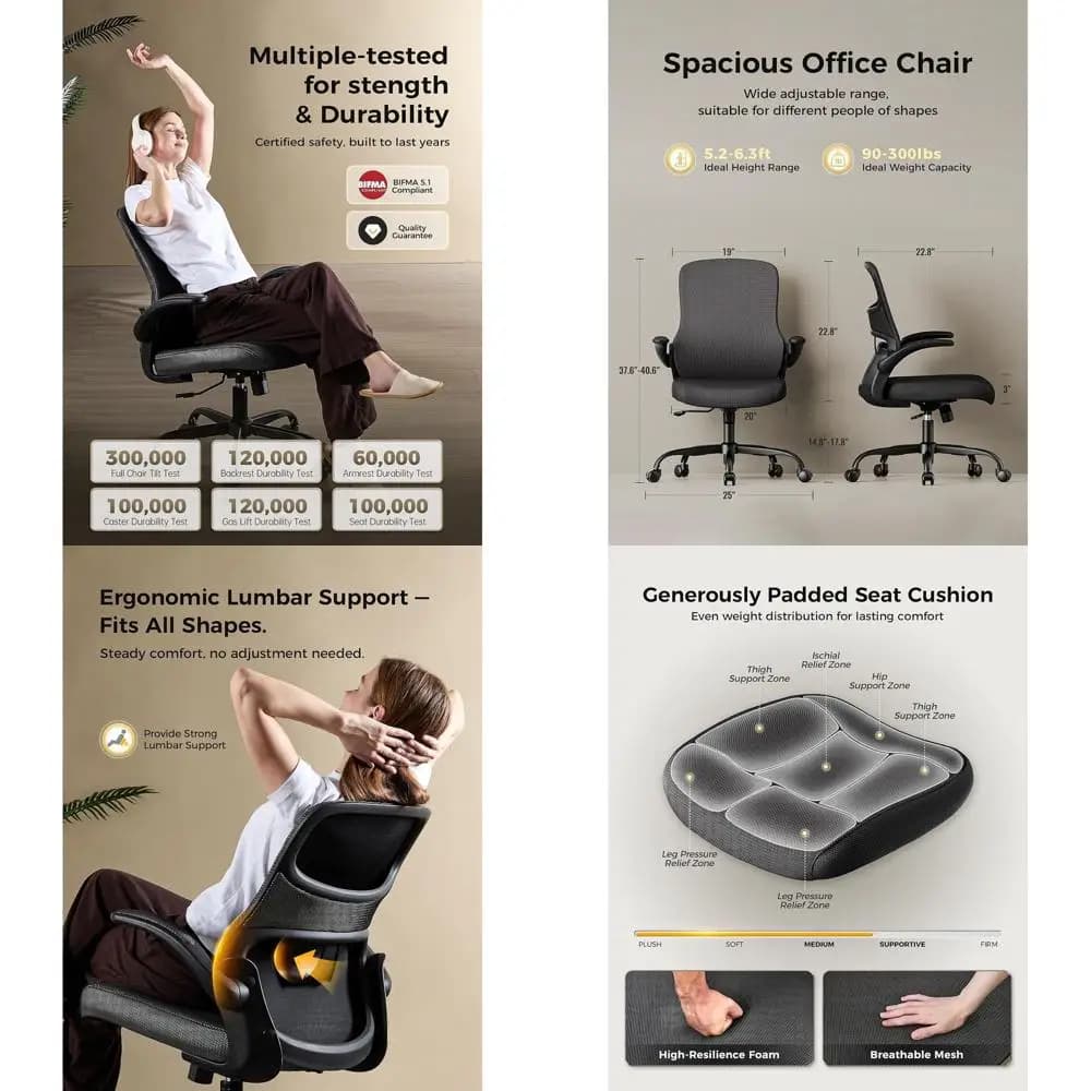 Sedia da ufficio, sedie da scrivania ergonomiche in rete, comoda sedia da gioco per computer con altezza regolabile e bracciolo ribaltabile, supporto lombare e