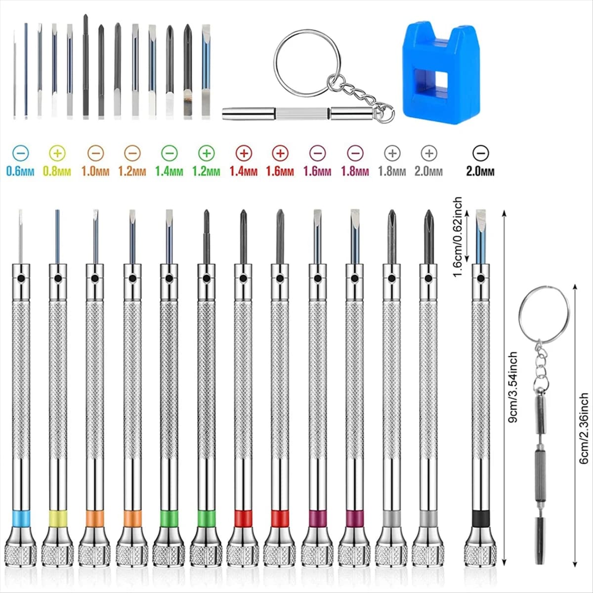 A002 Set di cacciaviti per orologi da 26 pezzi, set di cacciaviti piccoli antiscivolo, mini cacciavite da 0,6-2,0 mm, kit di strumenti di riparazione elettronica