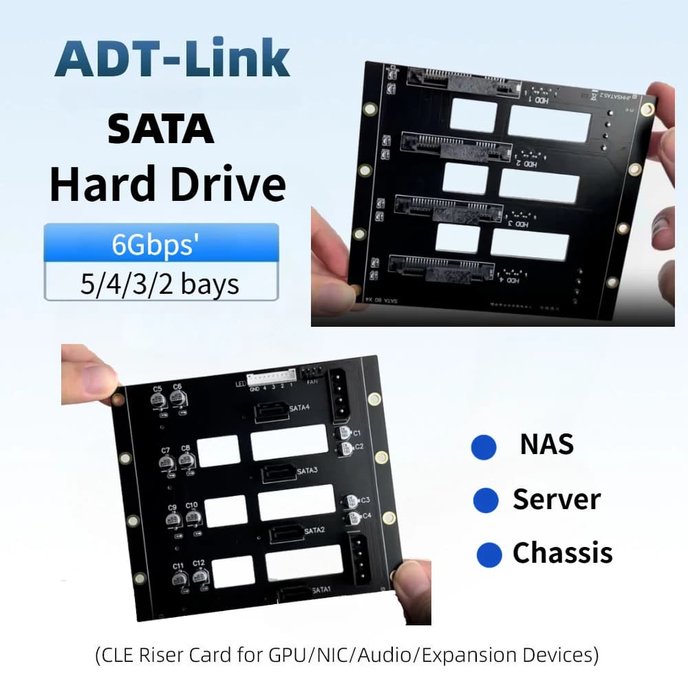 Backplane per 5 Dischi Rigidi SATA 3/2 da 6Gbps, Adattatore Chassis NAS a 4 Alimentazioni, Scheda di Espansione per Server di Archiviazione per HD da 2.5 e 3.5 Pollici